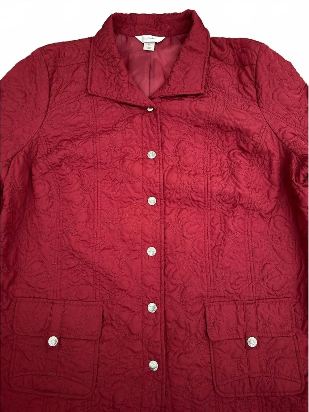 CJ Banks Women's Jacket Coat Size 3X Red Wine Outerwear Polyester Snaps Pockets